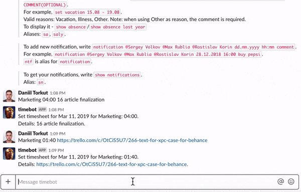 Logging time with TimeBot in Slack | Codica